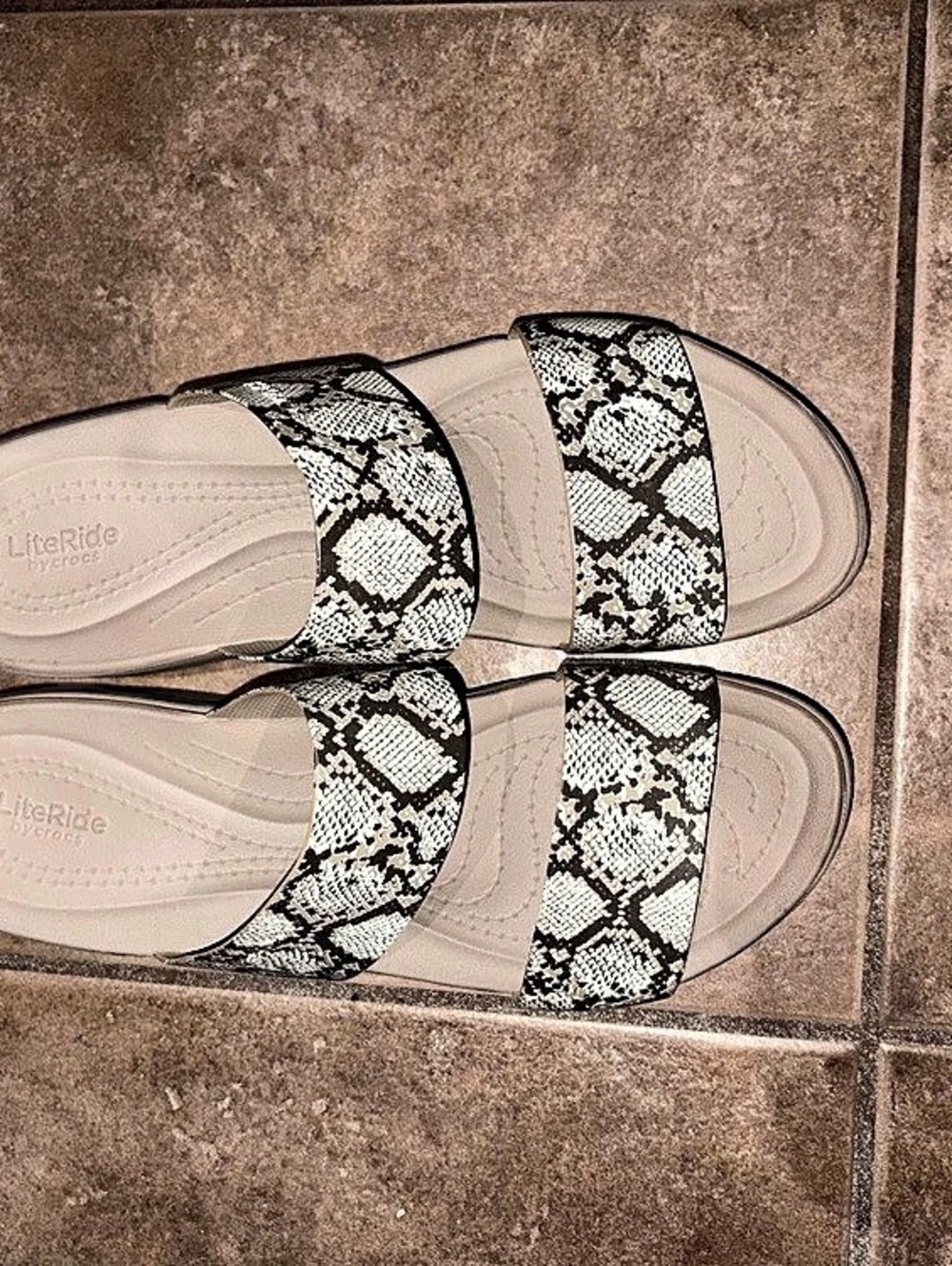 Crocs Women's Animal Print Wedge Sandals in White & Black